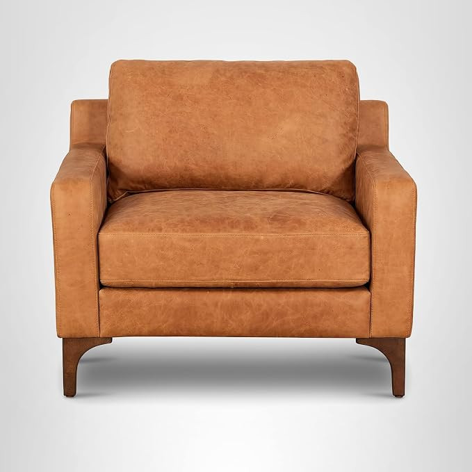 Poly & BARK Sorrento Lounge Chair in Full-Grain Pure-Aniline Italian Tanned Leather in Cognac Tan | Amazon (US)