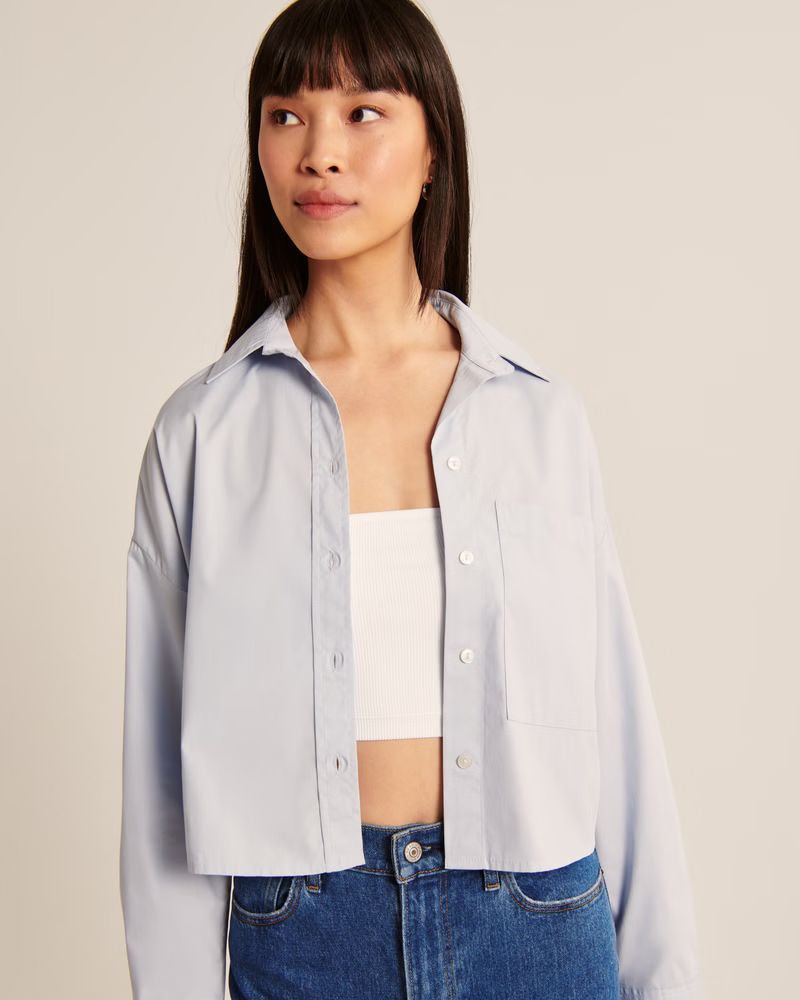 Women's 90s Cropped Boxy Poplin Button-Up Shirt | Women's Tops | Abercrombie.com | Abercrombie & Fitch (US)