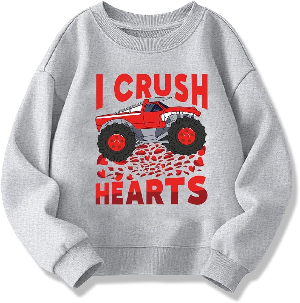 Kids Valentines Day Sweatshirts Boys Girls Valentine's Monster Truck Heart Graphic Shirt Toddler ... | Amazon (US)