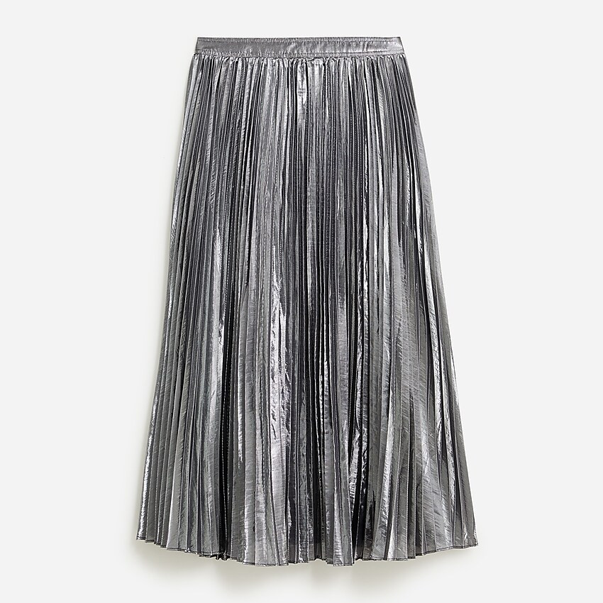 Pleated silver lamé midi skirt | J. Crew US