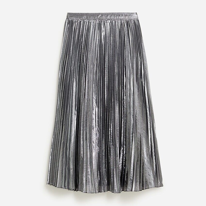 Pleated silver lamé midi skirt | J.Crew US