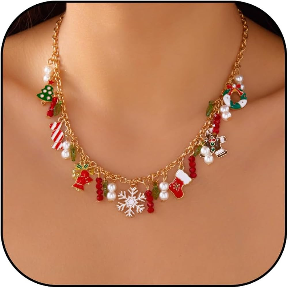 Aonklot Christmas Necklaces for Women Gold Charm Dangle Tree Snowflake Santa Claus Bell Snowman G... | Amazon (US)