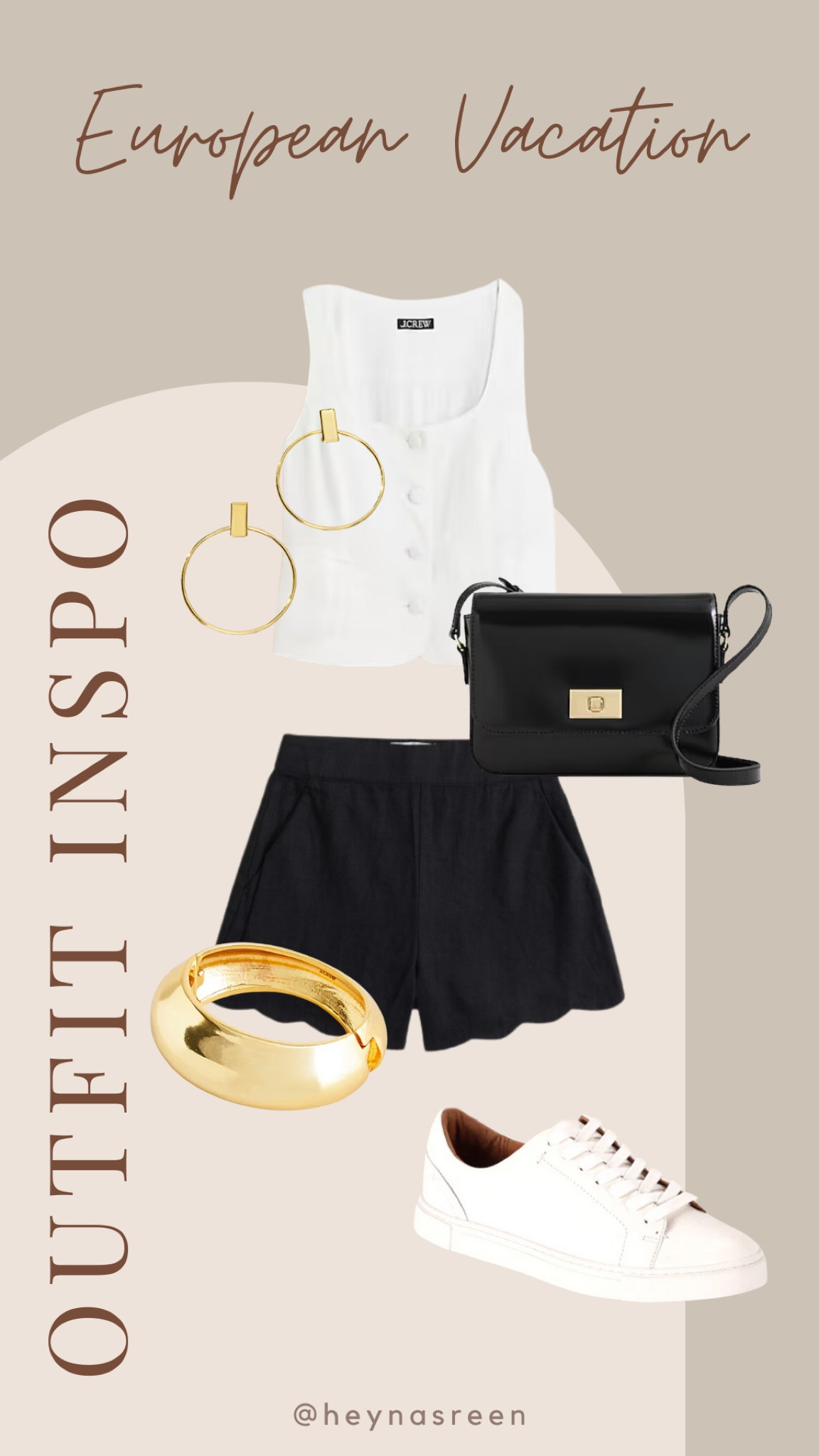 European Vacation Outfit Idea: black & white with gold accessories! Perfect for warm weather activities. 

#LTKTravel #LTKStyleTip #LTKSeasonal