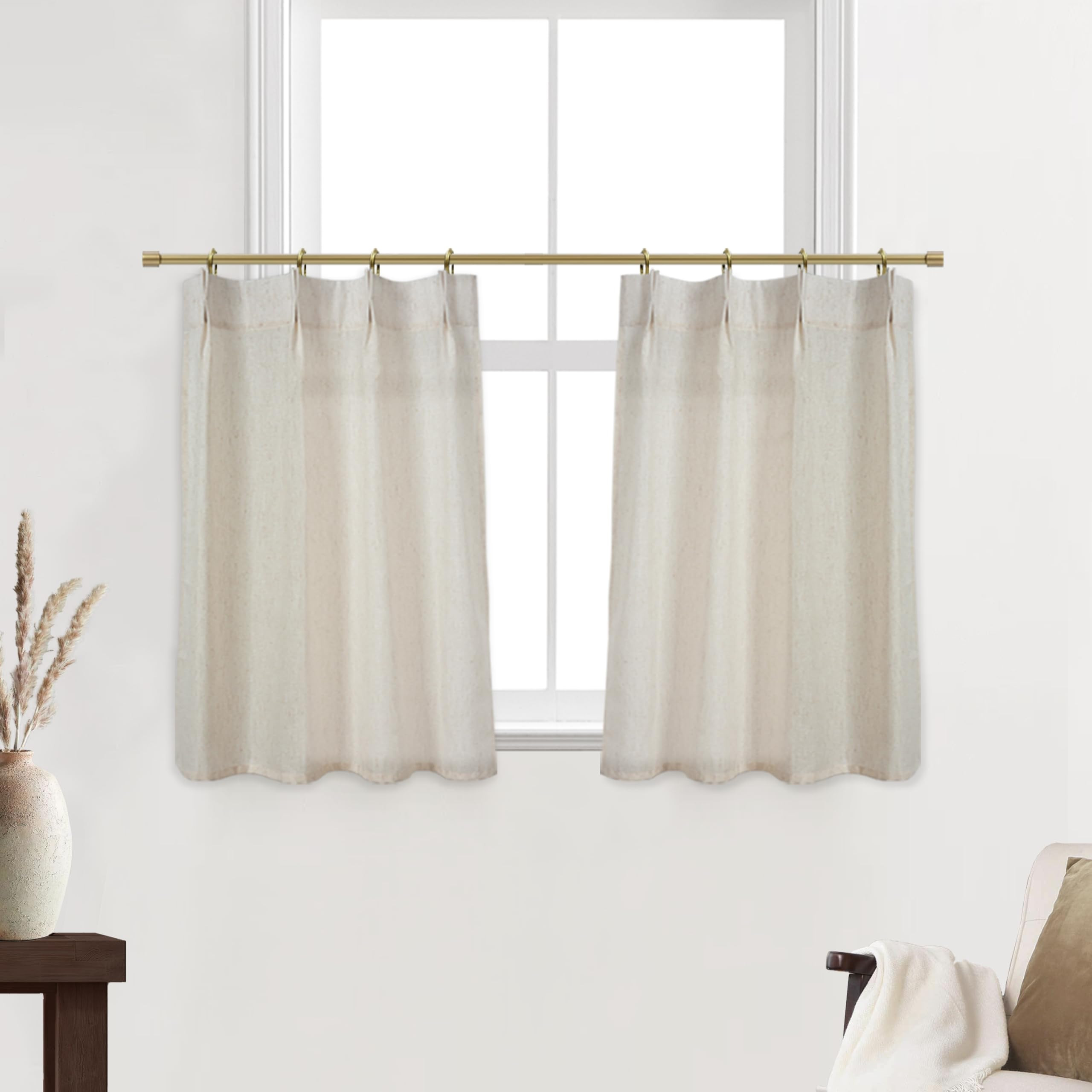 Bathroom Curtains Window,Small Greige Beige Natural Linen Farmhouse Kitchen Curtains | Amazon (US)