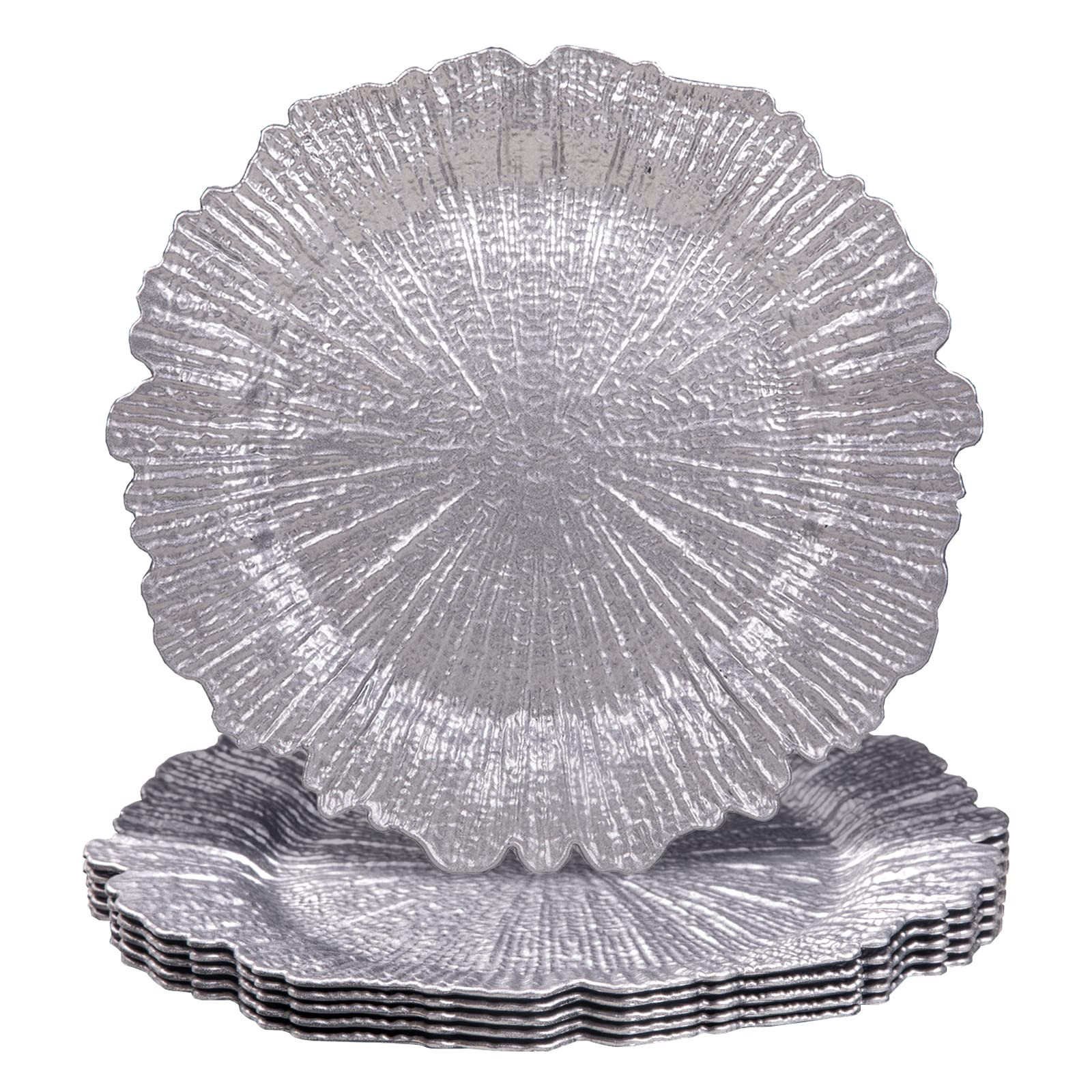 MAONAME Round 13" Silver Charger Plates, Plastic Reef Plate Chargers for Dinner Plates, Wedding, ... | Amazon (US)