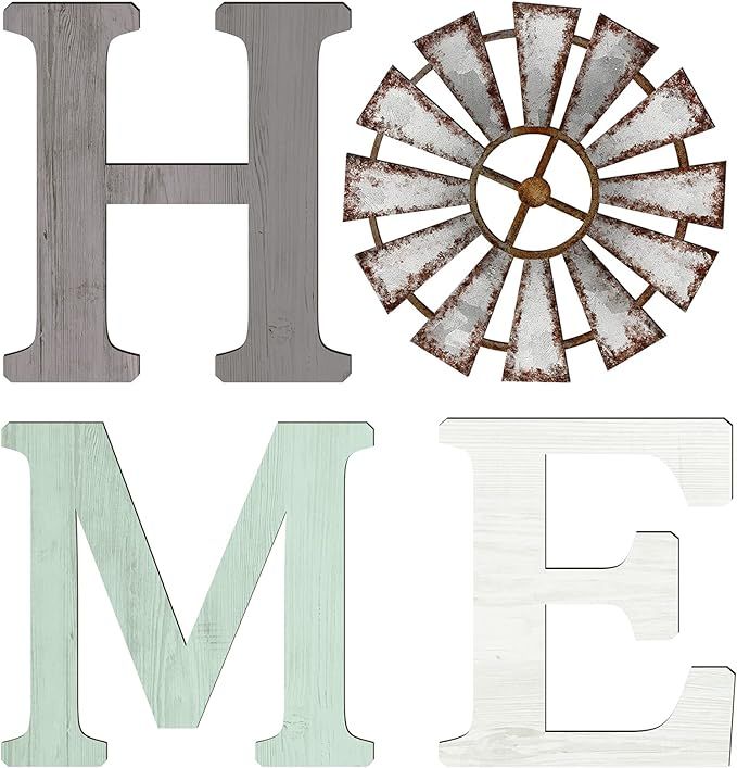 4 Pieces Rustic Home Letters Decor Wooden Home Sign with Windmill Wood Home Wall Decor Home Words... | Amazon (US)