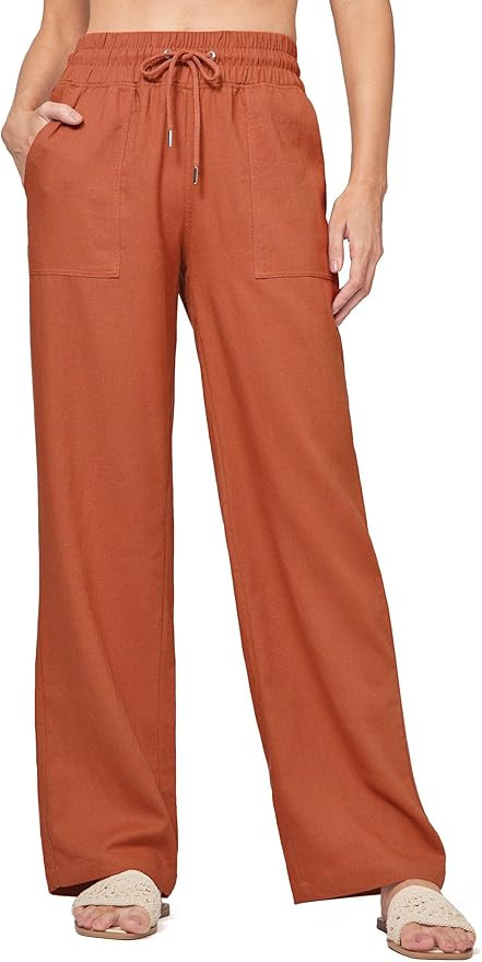 Willit Women Linen Pants Wide Leg Casual Palazzo Pants Cotton Linen Lounge Beach Summer Pants wit... | Amazon (US)