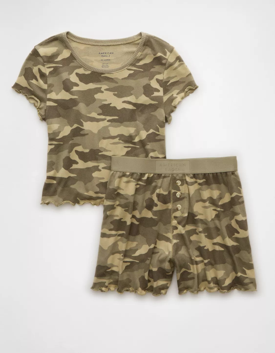 AE Camo Plush Baby Tee PJ Set | American Eagle Outfitters (US & CA)