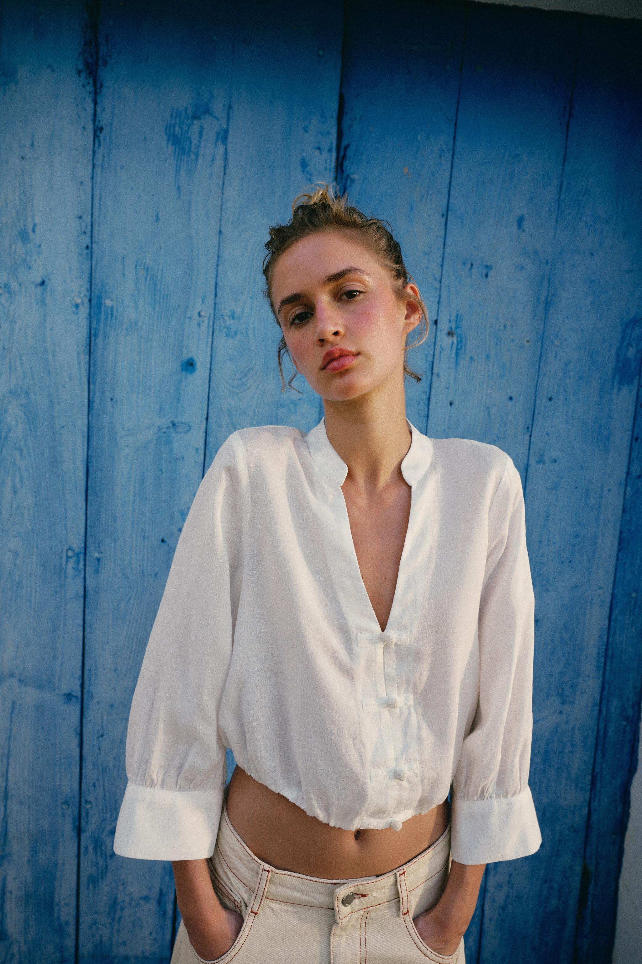 LINEN BALLOON SHIRT WITH FIREMAN CLASPS | Zara US