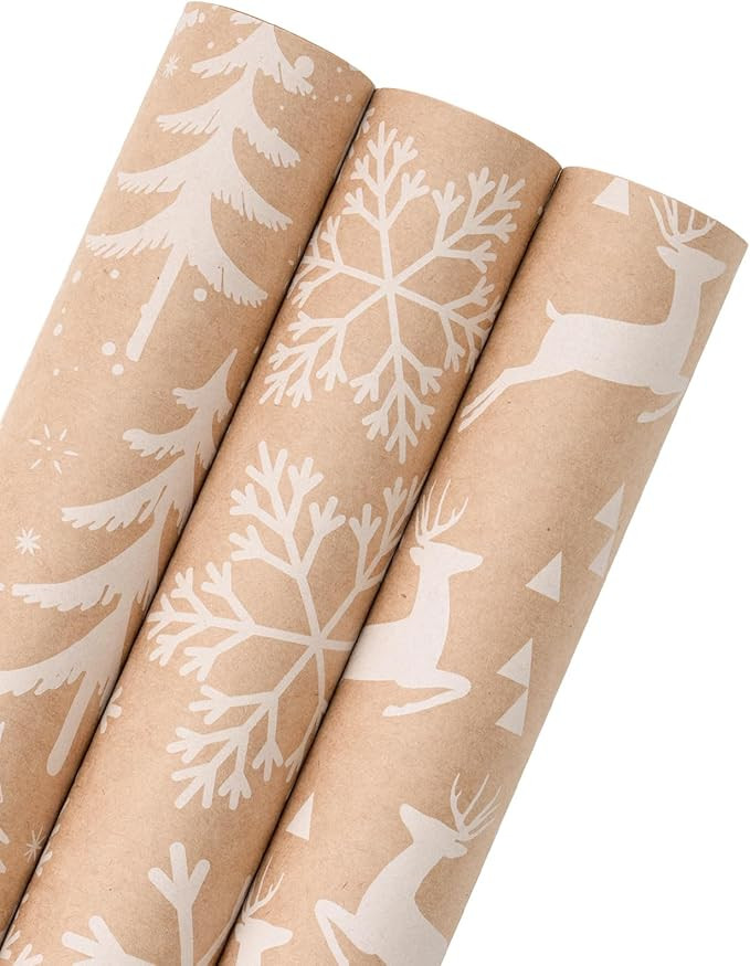 WRAPAHOLIC Kraft Christmas Wrapping Paper Roll - Mini Roll - 3 Rolls - 17 Inch X 120 Inch Per Rol... | Amazon (US)