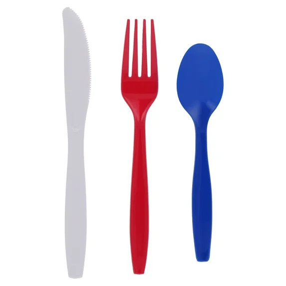Way To Celebrate Disposable Cutlery Set, Patriotic Colors, 24 Pieces | Walmart (US)