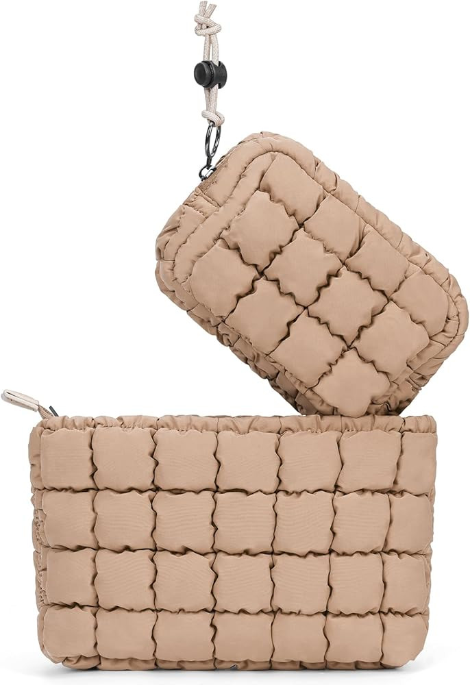 ANKICK Quilted Makeup Bag and Zip Card Pouch Key Chain Puffer Cosmetic Bag Travel Cute Makeup Bag... | Amazon (US)