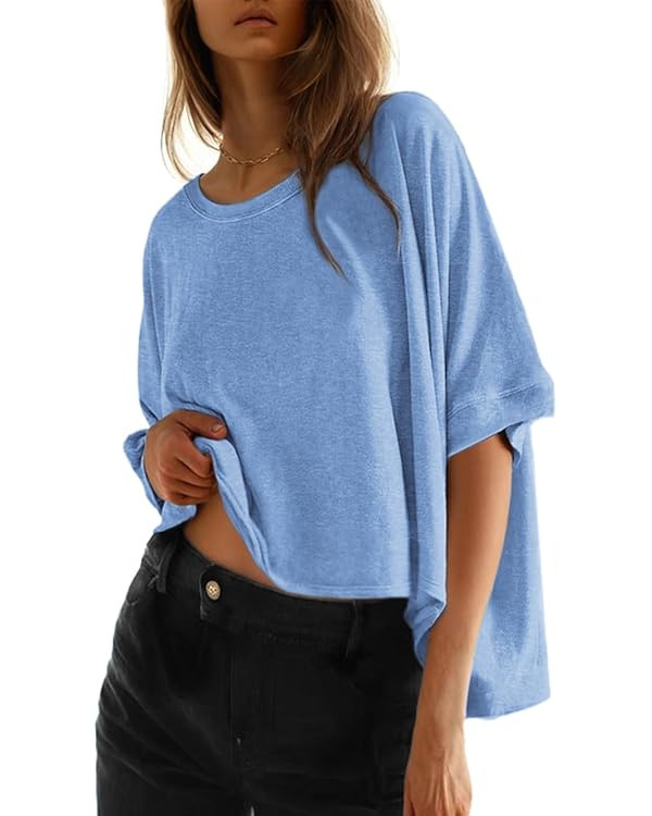 Dokotoo Summer Shirts 2025 Womens Solid T Shirts for Women Loose Oversized Tops Basic Tee | Amazon (US)