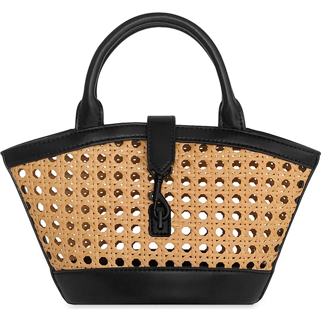 Rebecca Minkoff Micro Megan Rattan Fan Tote in Natural/Black at Nordstrom | Nordstrom