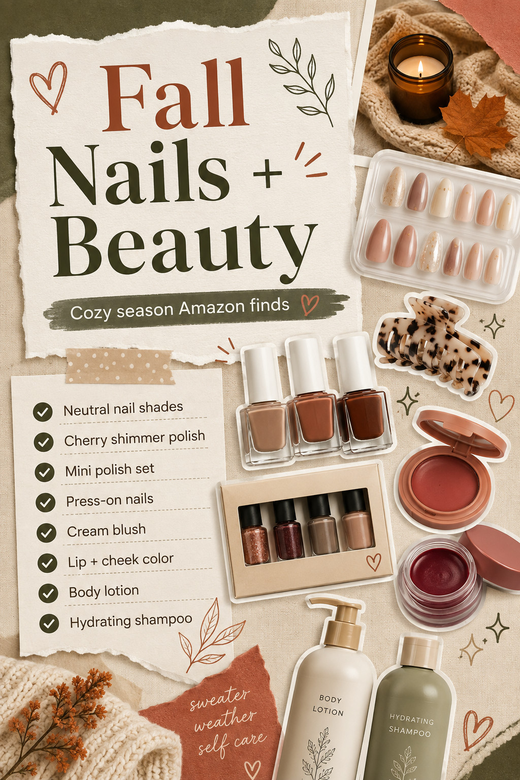 Create an easy fall beauty routine with warm colors and hydrating products that fit naturally into everyday life. Neutral nail shades, soft cream blush, rich lip and cheek color, moisturizing body lotion and hydrating shampoo are simple ways to transition your beauty routine into fall. Save these ideas for wearable seasonal beauty inspiration. 

 #LTKgrwm #LTKOver40 #LTKBeauty