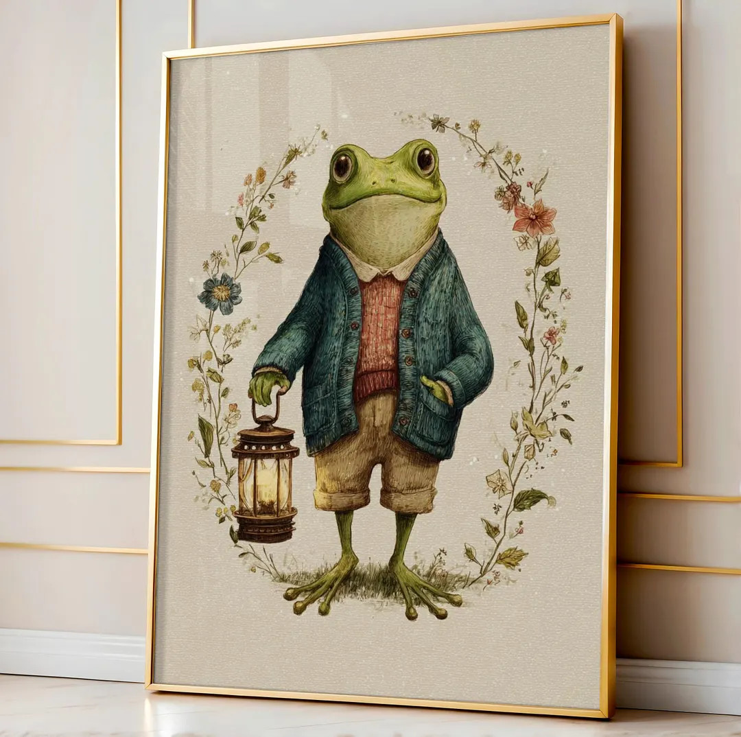 Lantern Frog Folk Art | Whimsical Cottagecore Printable | Cozy Frog Digital Wall Art | Children's... | Etsy (US)