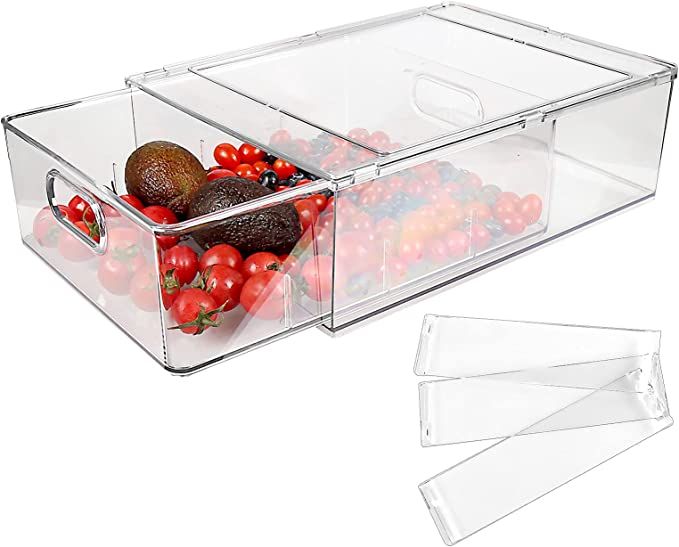 Amazon.com - Shopwithgreen Refrigerator Organizer Bins with Pull-out Drawer, Drawable Clear Fridg... | Amazon (US)