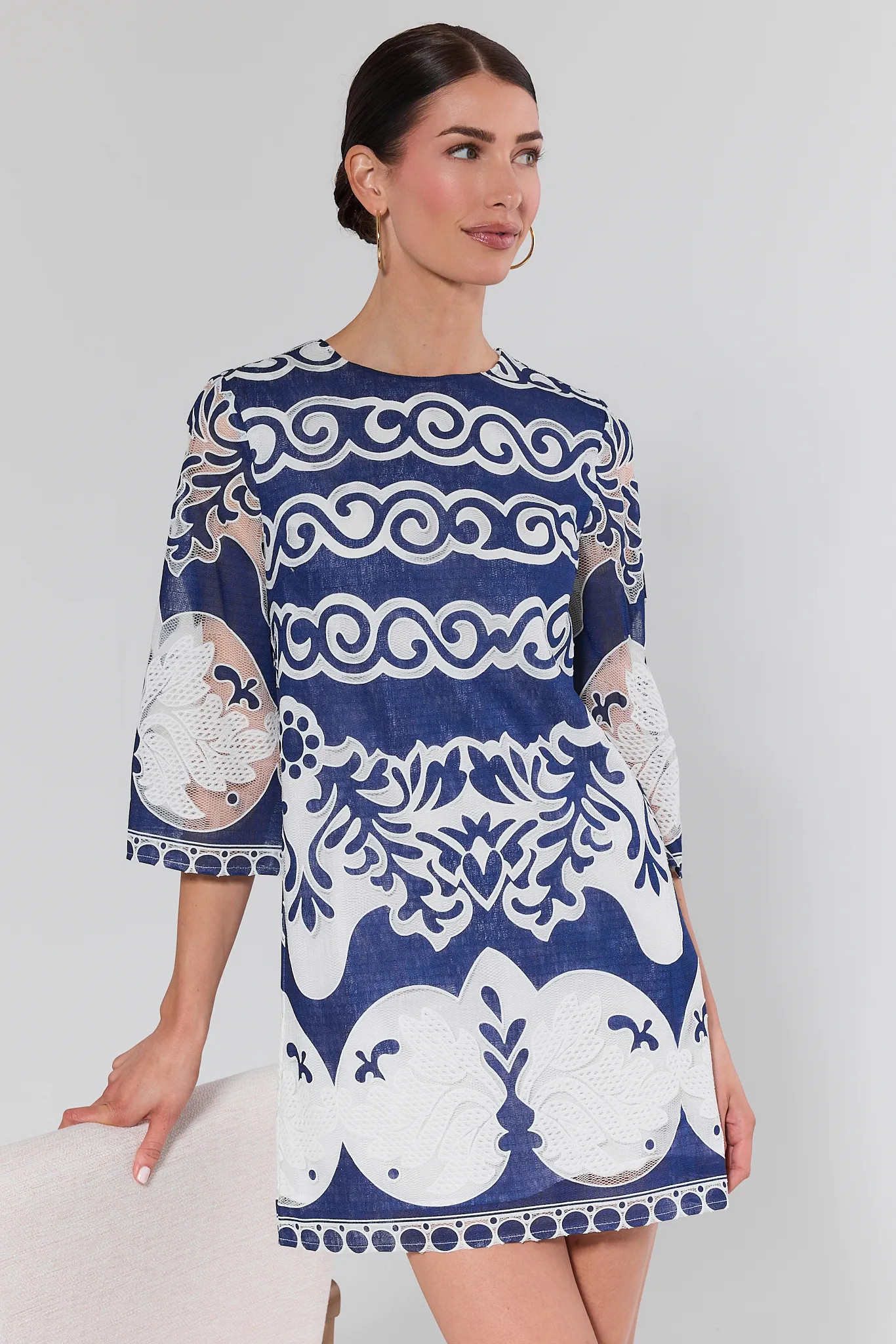 Brielle Navy Embroidered Mini Dress | Avara