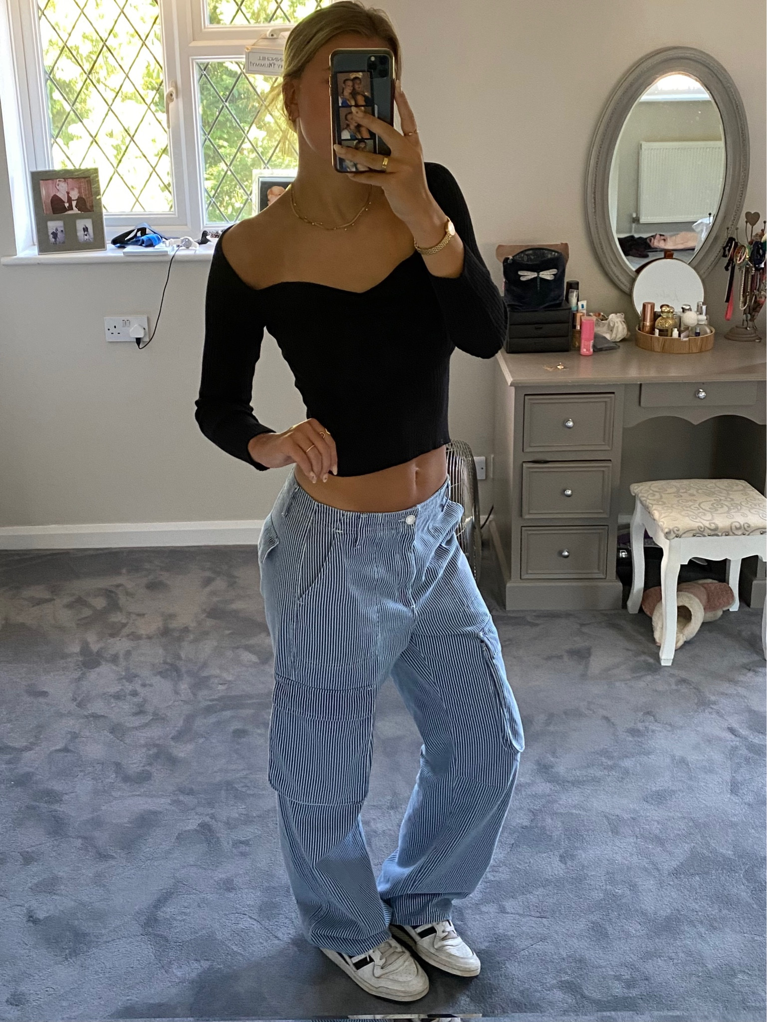 Stripe jeans, scoop neck top, long sleeve black top, casual outfit ideas, back to school outfit, adidas trainers, pull and bear 

#LTKeurope #LTKSeasonal #LTKstyletip