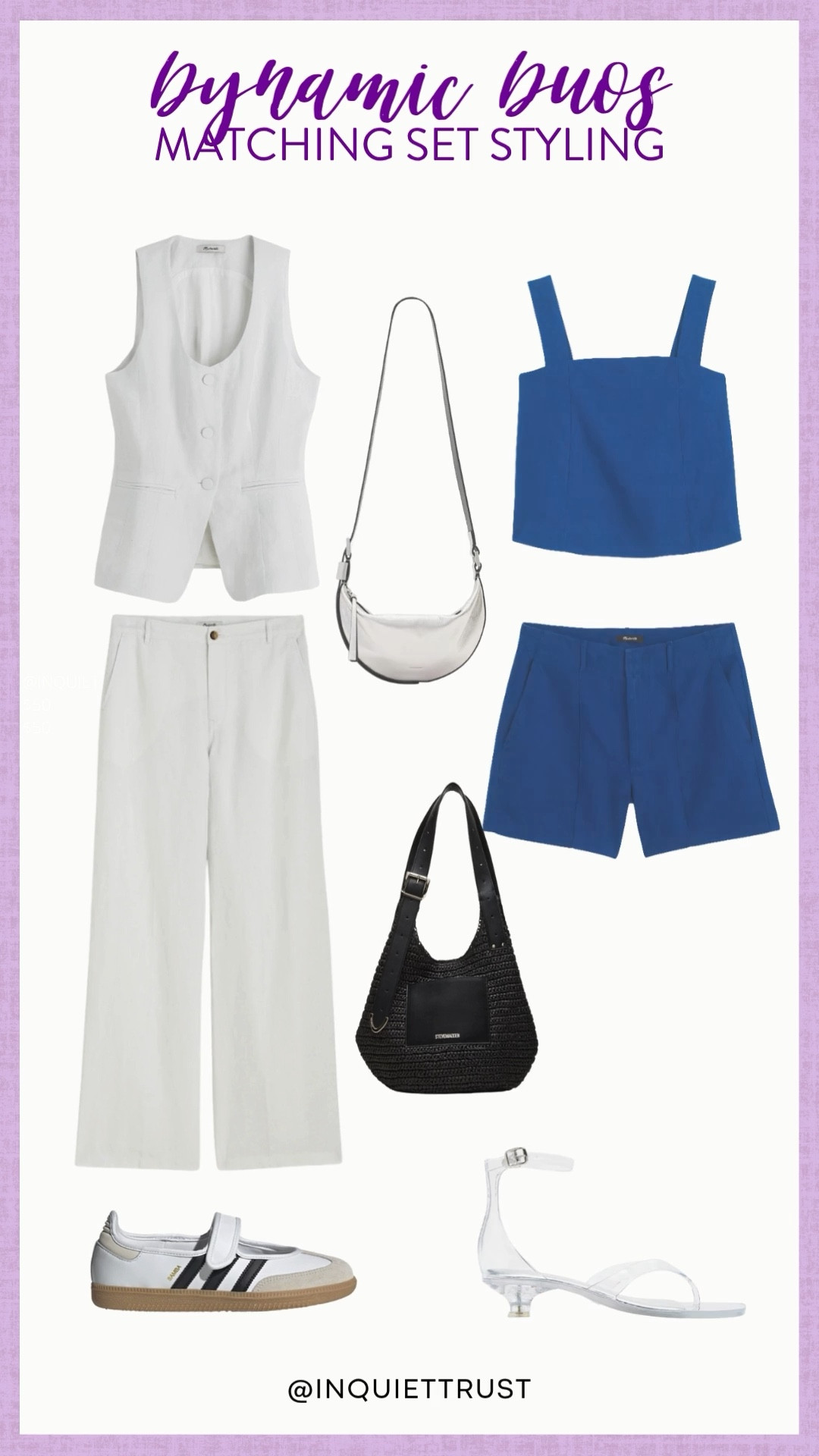When in doubt, try out this dynamic duo matching set outfit! Wear the chic linen vest top and trouser set or the blue top and shorts set as is, or try out a different style by mixing and matching the pieces to suit your vibe for the day.
#vacationinspo #wardroberefresh #trendingshoes #casualoutfit #adidassambajane

#LTKU #LTKStyleTip #LTKSeasonal