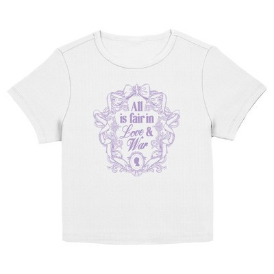 Juniors Bridgerton All Is Fair In Love & War Crest Shield T Shirt - Egret - Large | Target