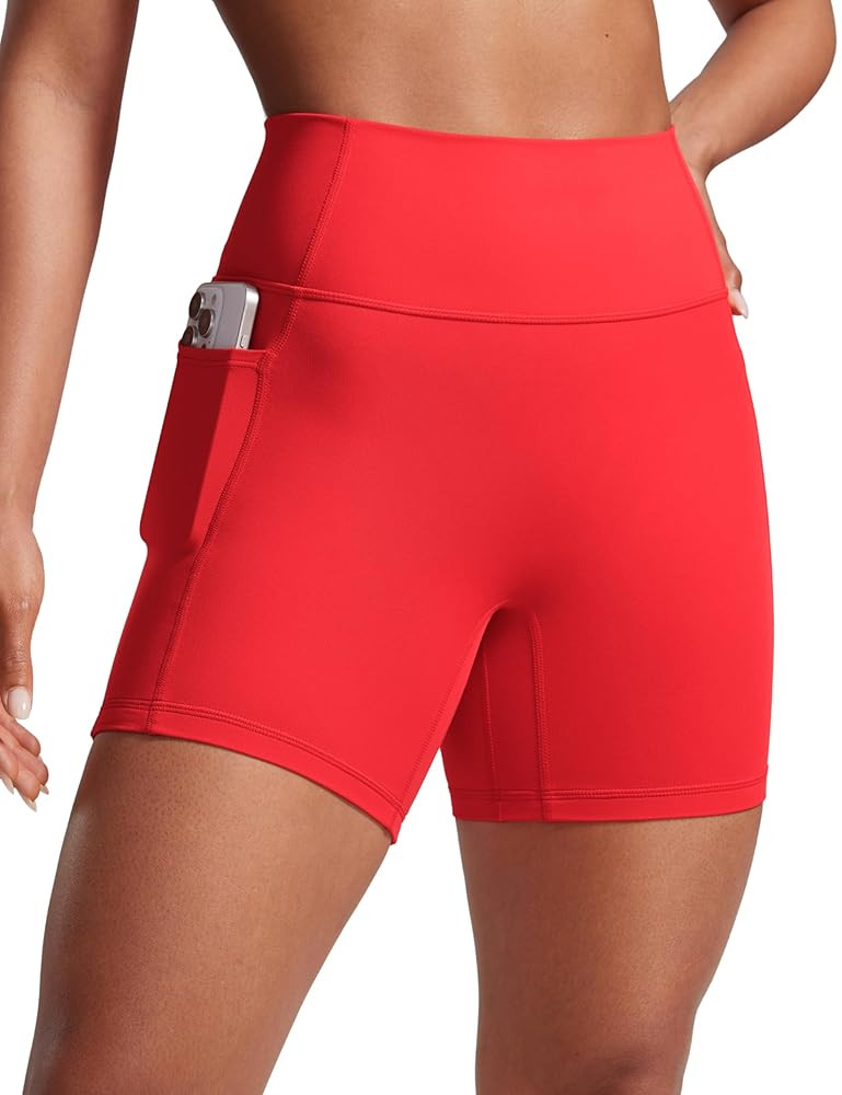 CRZ YOGA Secretsculpt Womens Butterlift High Waist Scrunch Butt Biker Shorts with Pockets 5'' - N... | Amazon (US)