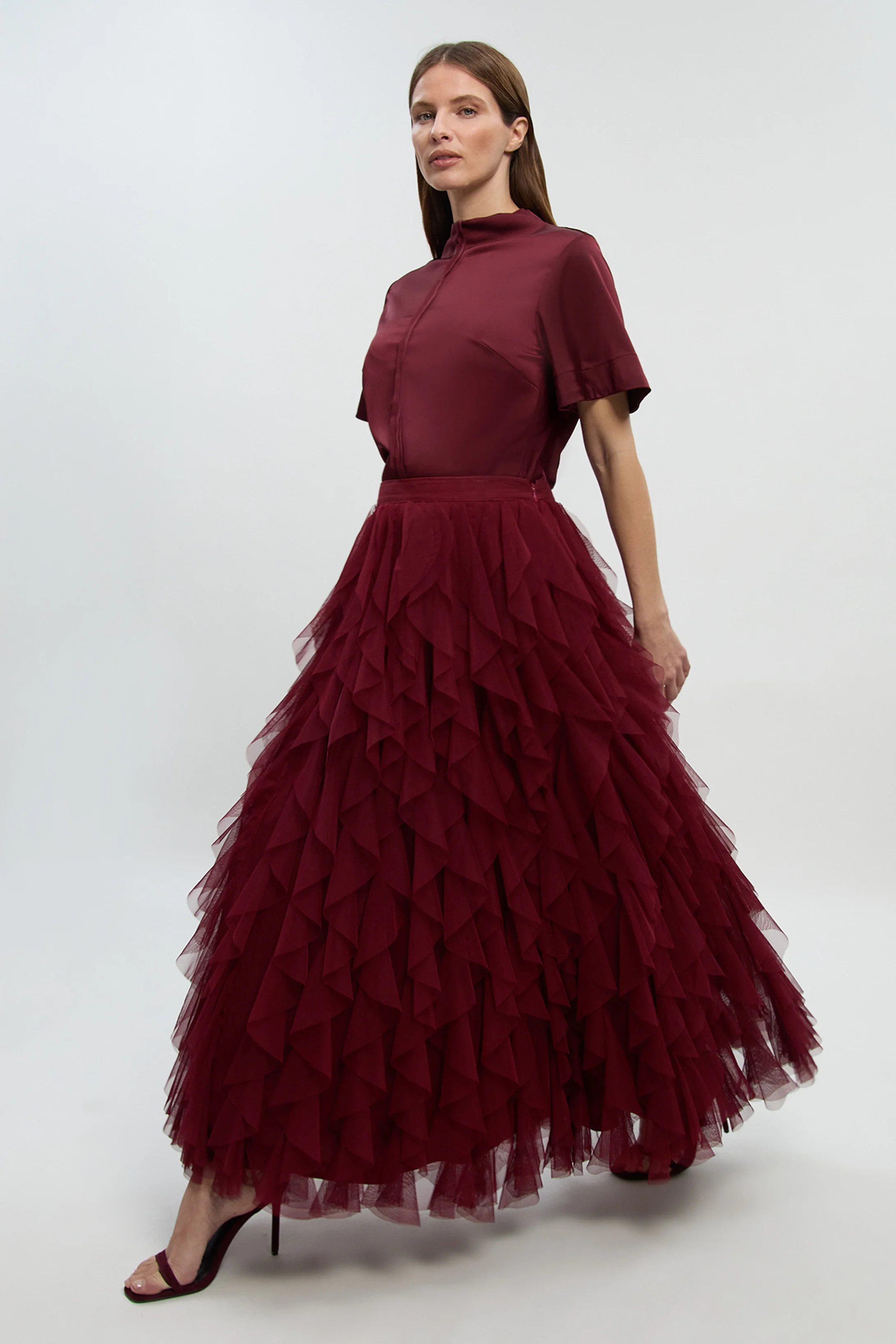 Tulle Ruffle Detail Woven Prom Skirt | Karen Millen UK + IE + DE + NL