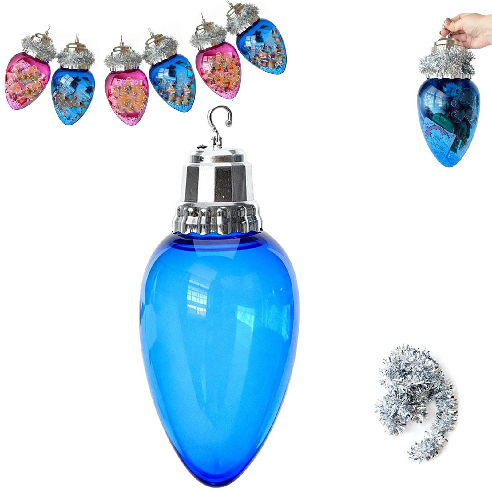 Fillable Jumbo Christmas Light Ornament, Giant Plastic Fillable Christmas Light Bulb Shape with S... | Amazon (US)