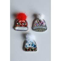 Christmas Rhinestone Hat Beadet Brooch, Santa Brooch, Bead Embroidery Pin Brooch | Etsy (US)