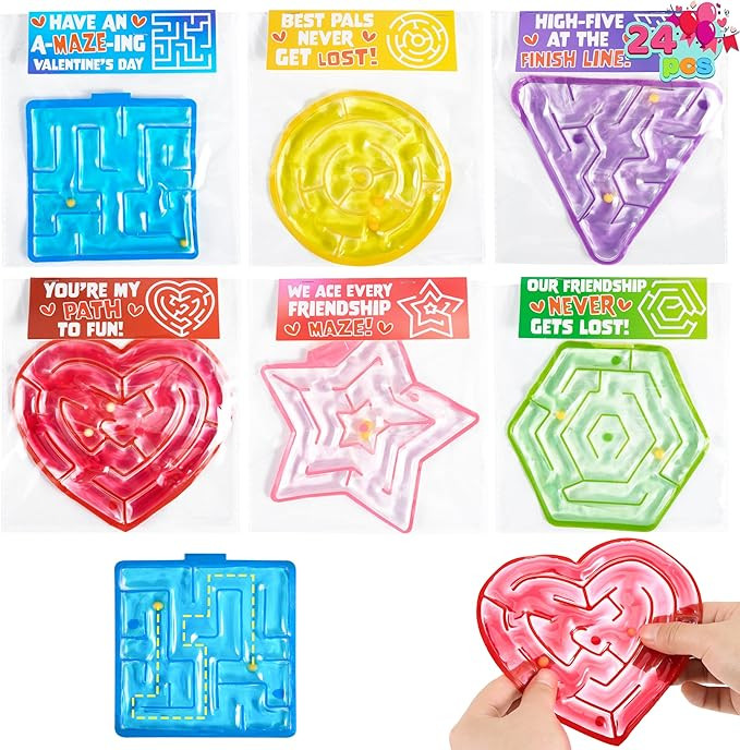JOYIN 24 Pcs Valentine's Day Sensory Squeeze Maze Toy with Tags, Water-Filled Sensory Fidget Maze... | Amazon (US)