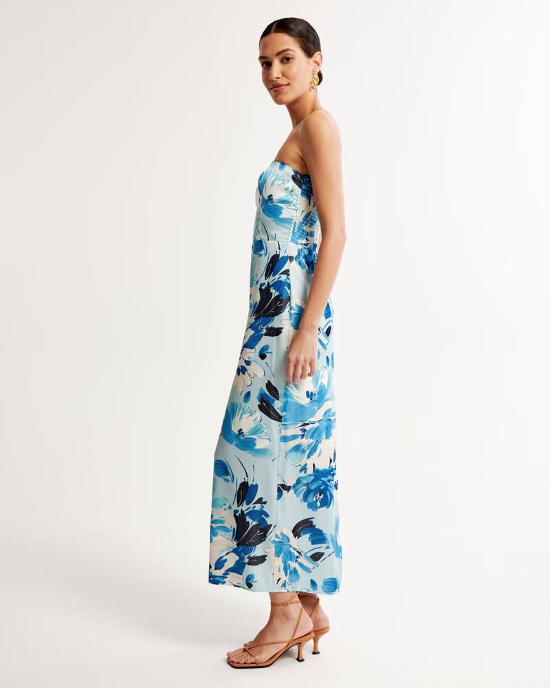 Women's Strapless Satin Maxi Dress | Women's Dresses & Jumpsuits | Abercrombie.com | Abercrombie & Fitch (US)