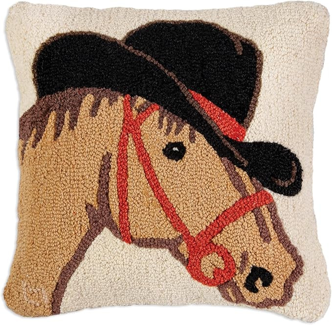 Artist-Designed Howdy Horse Hand-Hooked Wool Decorative Throw Pillow (18 in x 18 in) Horse-Themed... | Amazon (US)