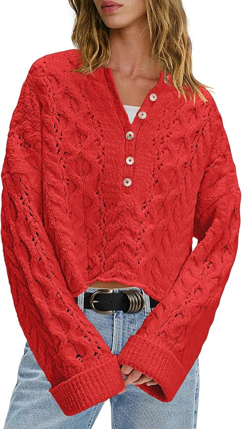 LAMISSCHE Cable Knit Sweater Women Cropped Sweaters Oversized Fall Sweaters Long Sleeve Half Butt... | Amazon (US)