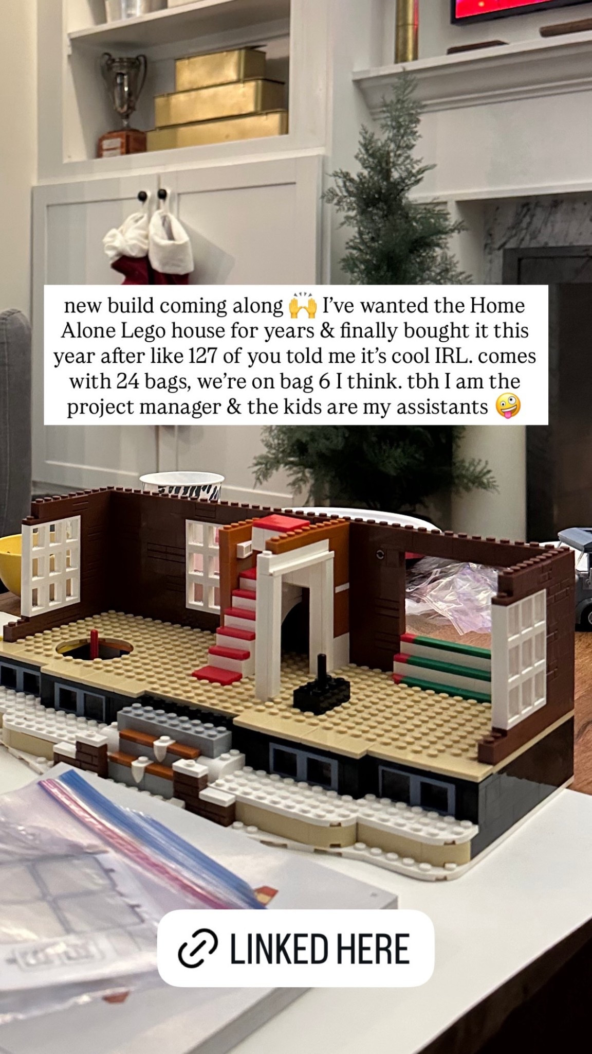 new build coming along 🙌🏼 I've wanted the Home Alone Lego house for years & finally bought it this year after like 127 of you told me it's cool IRL. comes with 24 bags, we're on bag 6 I think. tbh I am the project manager & the kids are my assistants 🤪

#LTKGiftGuide #LTKHome #LTKHoliday