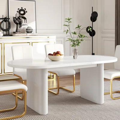Oval Dining Table for 4-6, 63"-79" Extendable Kitchen Table, Japandi Wooden Dining Room Table with Pedestal Base | Wayfair North America