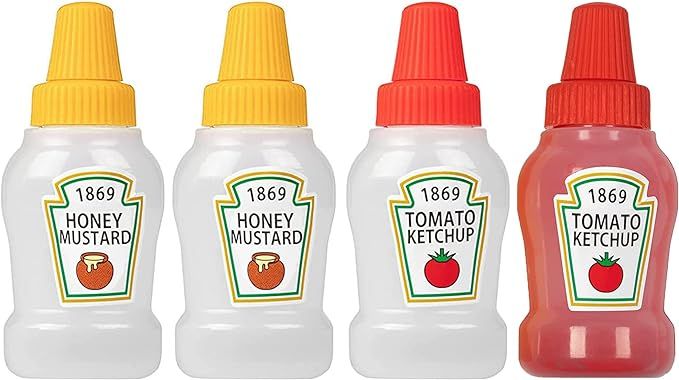 RONRONS 4 Pieces Mini Ketchup Bottles, 25ml Refillable Salad Dressing Tomato Ketchup Mayo Syrup S... | Amazon (US)