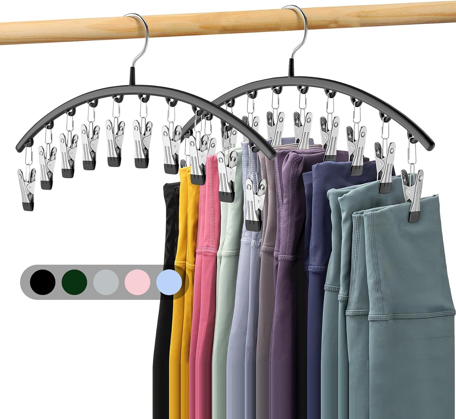 Volnamal Legging Organizer for Closet, Metal Yoga Pants Hangers 2 Pack w/10 Clips Holds 20 Leggin... | Amazon (US)