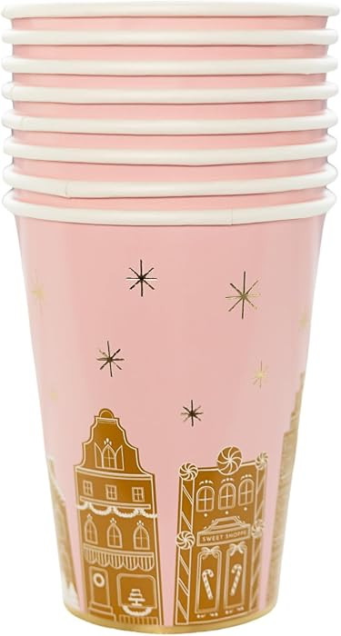 Bonjour Fête Pink Gingerbread Paper Party Cups | Disposable Cups for Christmas, Holidays & Birth... | Amazon (US)