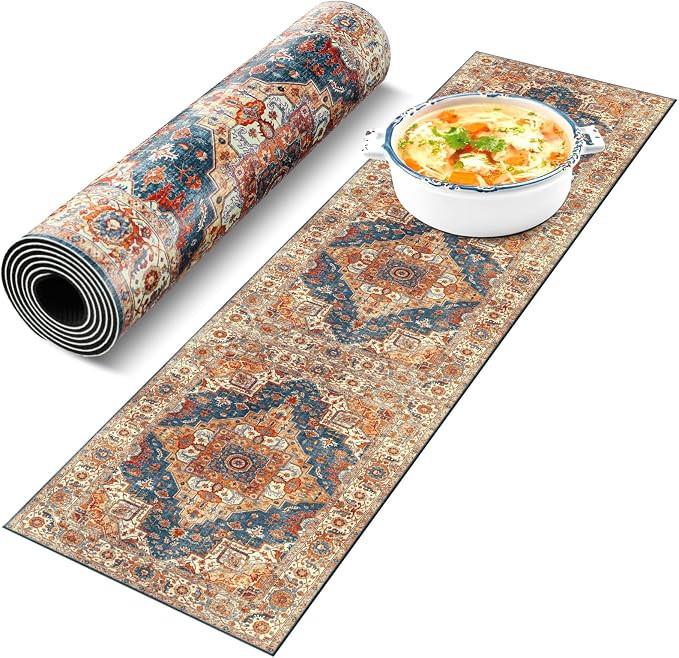 Boho Heat Resistant Table Runner 39.4 x 11.8 Inch Faux Leather & Rubber Waterproof Table Protecto... | Amazon (US)