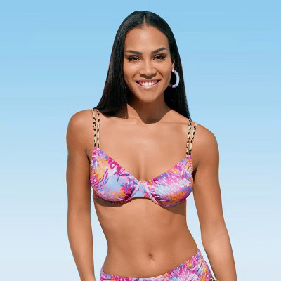 Women's Leopard Cheetah Floral Underwire Bikini Swimsuit Top Bra Sizing - LASCANA - Rose Printed Floral 36DDD | Target