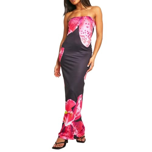Women Sexy Floral Bodycon Maxi Dress Elegant Dress Sleeveless Summer Long Dress Cocktail Party Dress Beachwear (Black #C, M) | Amazon (US)