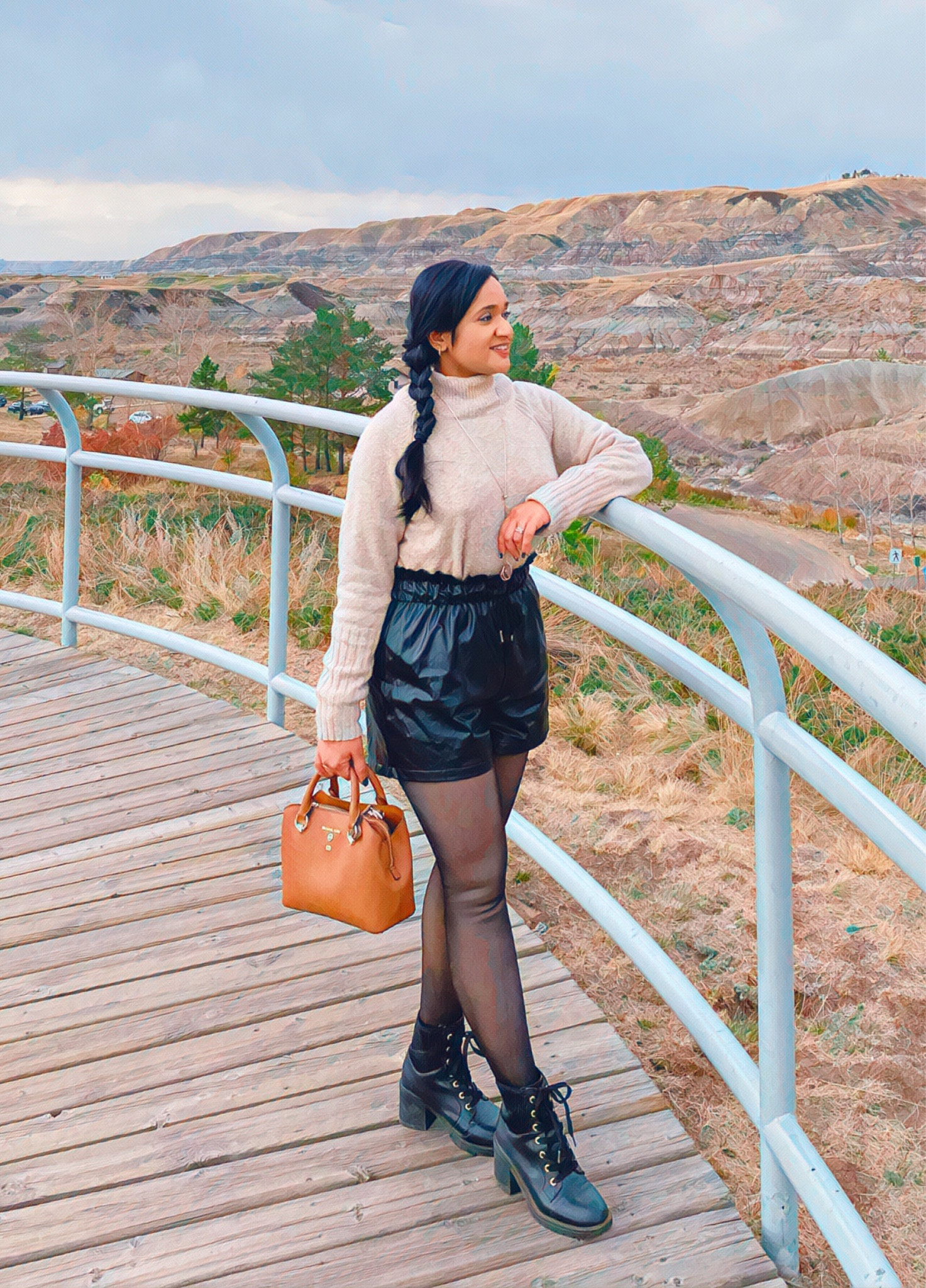 A cosy chic fall outfit.
Leather shorts, beige turtleneck, thermal stockings,tote bag, black ankle boots

#LTKtravel #LTKSeasonal #LTKstyletip