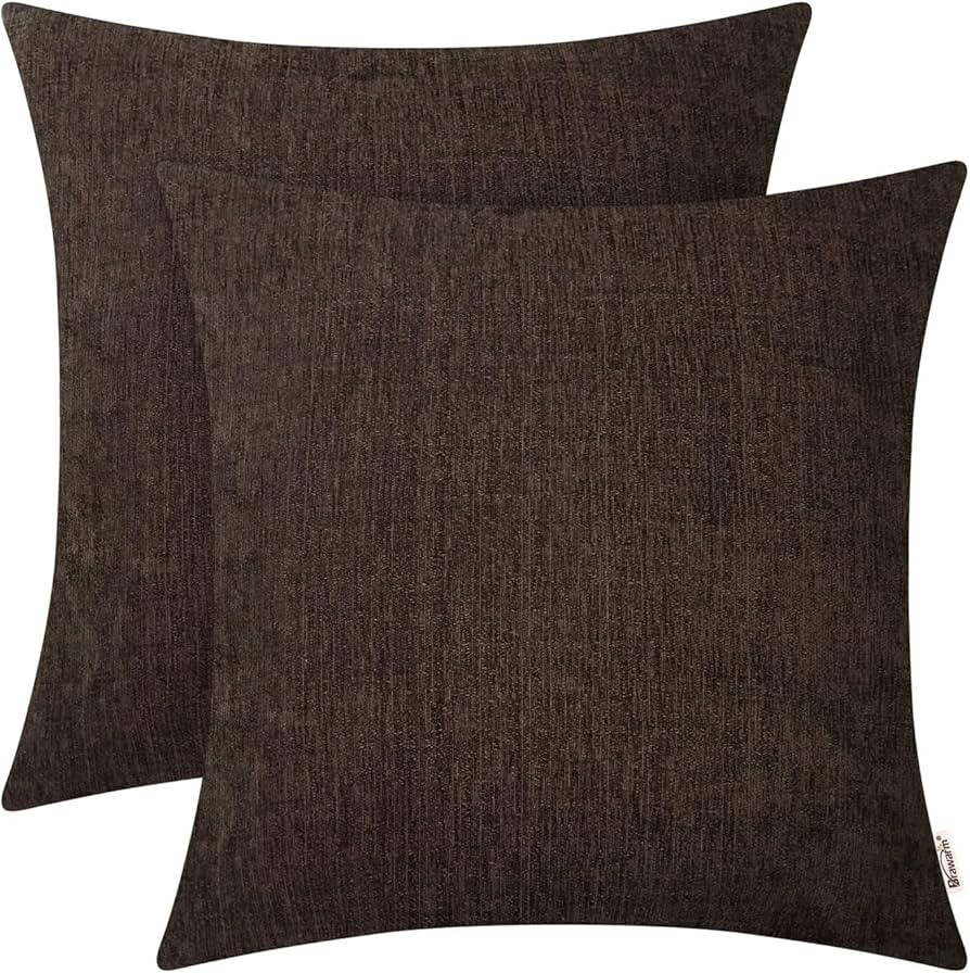 BRAWARM Throw Pillow Covers 22x22 Inches - Coffee Chenille Pillow Covers Pack of 2, Solid Dyed So... | Amazon (US)