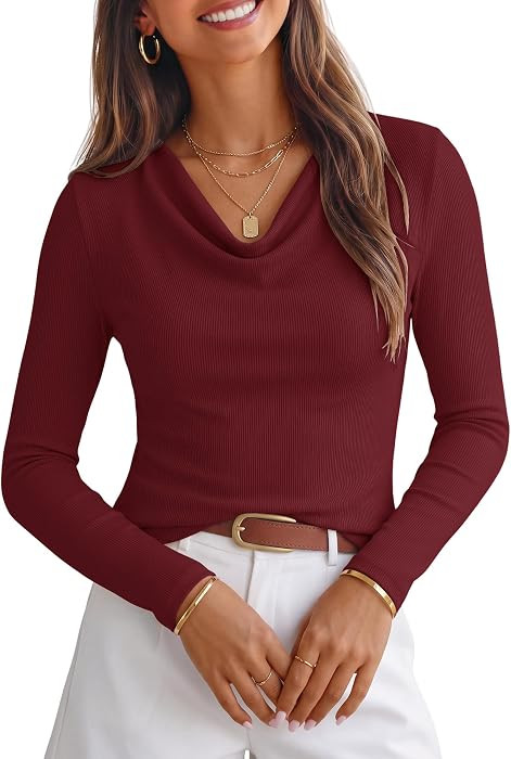 TAKEYAL Womens Cowl Neck Long Sleeve Tops Shirts | Amazon (US)