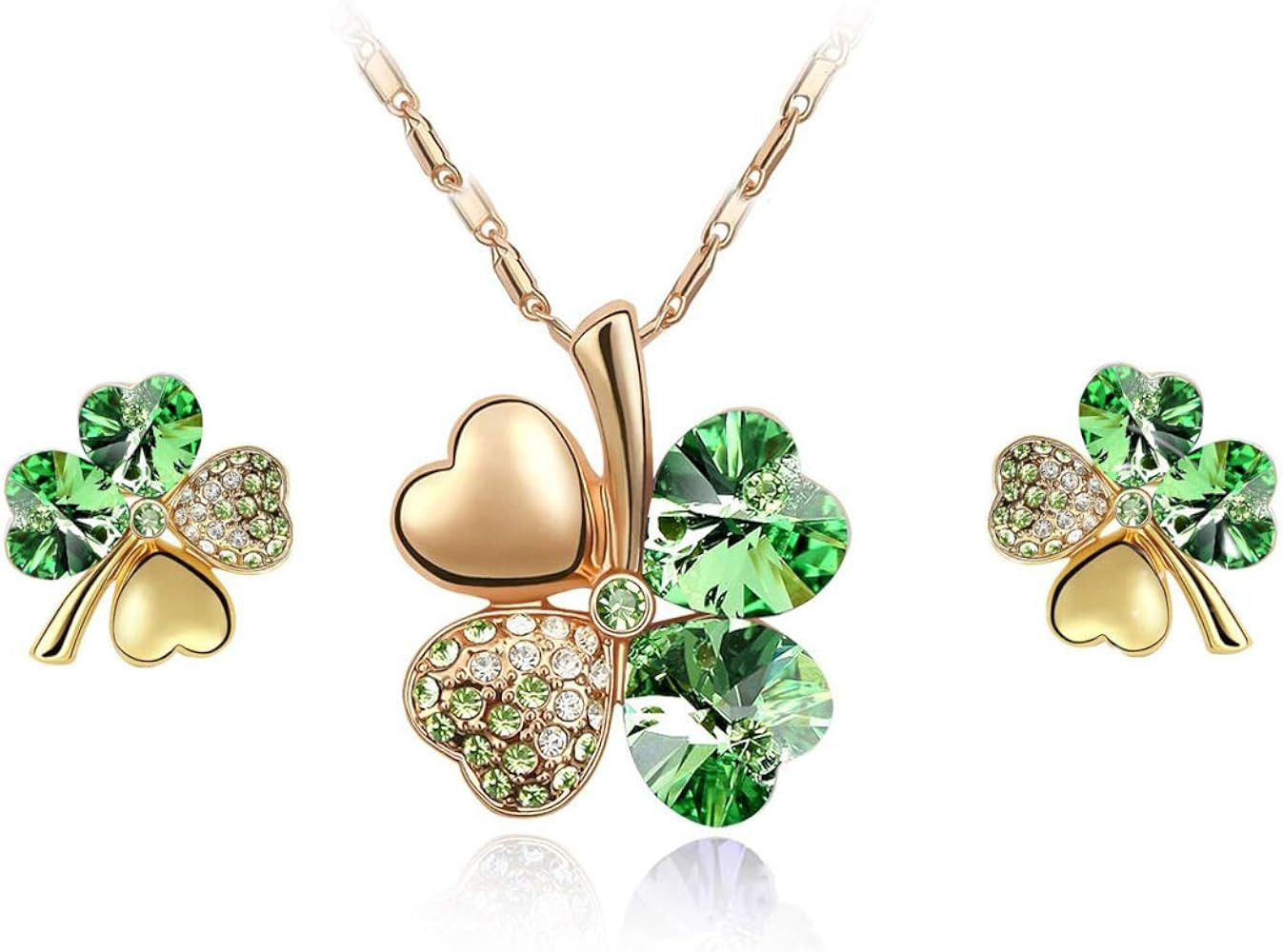 Four Leaf Clover Necklace - Green St.Patrick's Day Earrings for Women - Shamrock Earrings - Irish Je | Amazon (US)