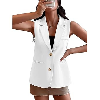 Women Lapel Collar Blazer Jackets Sleeveless Open Front Vest Work Office Blazers with Pockets | Amazon (US)