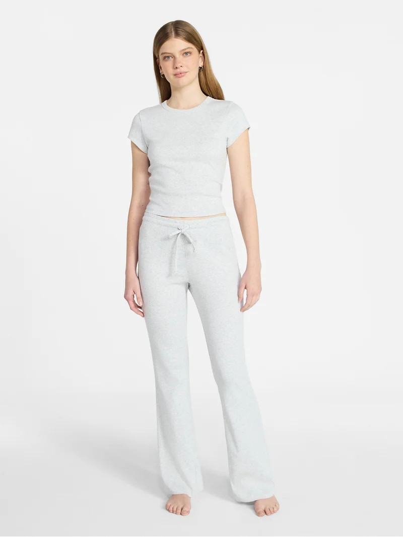 No Boundaries Rib Tee and Pants Sleep Set, 2-Piece, Women's XXS-3X | Walmart (US)