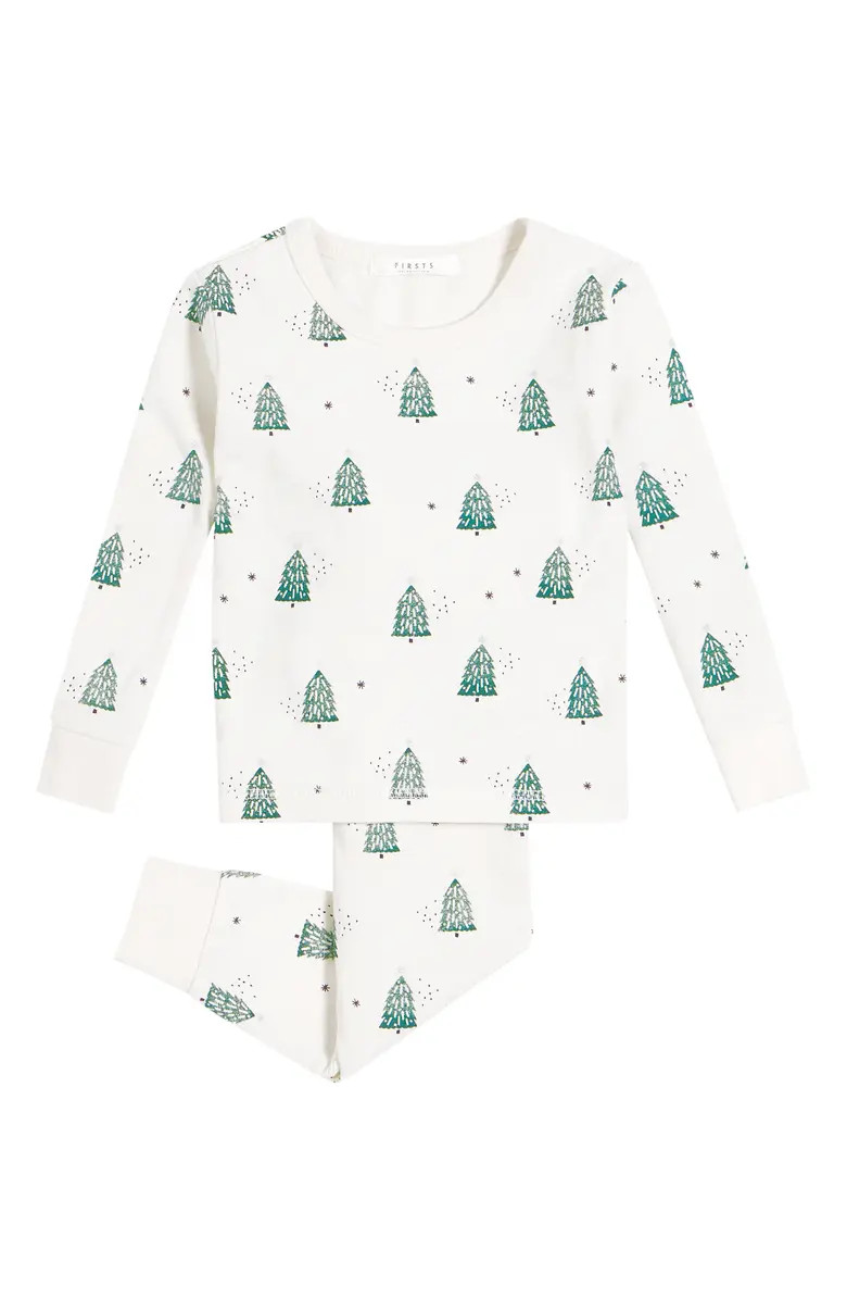 Petit Lem Pine Tree Print Fitted Two-Piece Pajamas | Nordstrom