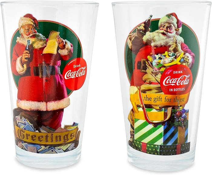 Coca-Cola Vintage Santa Claus 16-Ounce Pint Glasses, Set of 2 | Beer Tumbler For Liquor, Pub Drin... | Amazon (US)
