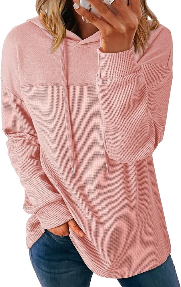 Dokotoo Womens Hoodies Casual Waffle Knit Long Sleeve Drawstring Pullover Sweatshirts Lightweight... | Amazon (US)
